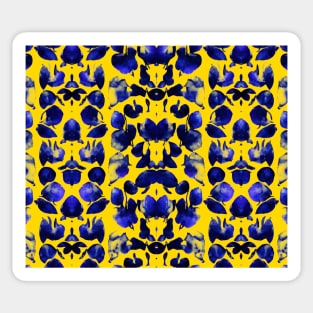 Persian Blue Aesthetic - Abstract Repeating Blue Fauna - Yellow Background Sticker